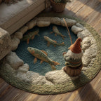 Fishing Season Round Mat Rug - washable non-slip printed rug