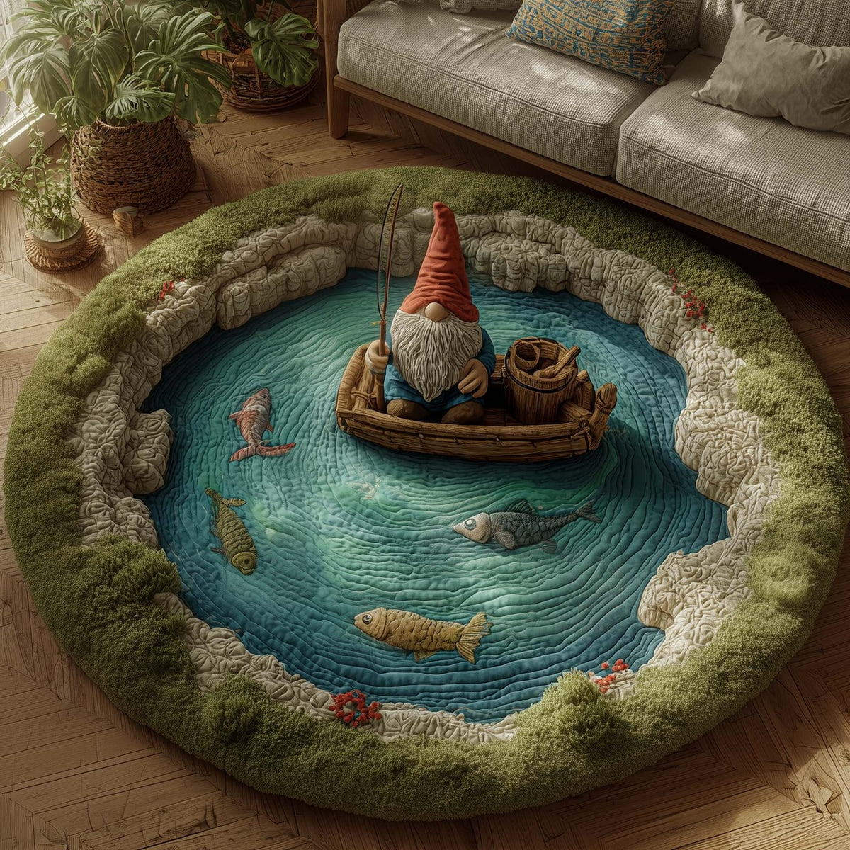 Fishing Season Round Mat Rug - Nature Design | Serene Home Decor