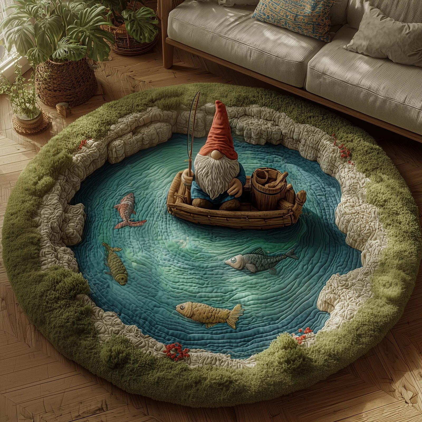 Fishing Season Round Mat Rug - Nature Design | Serene Home Decor