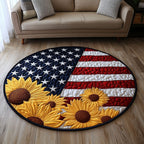 Flag with Sunflowers Round Mat Rug - washable non-slip printed rug