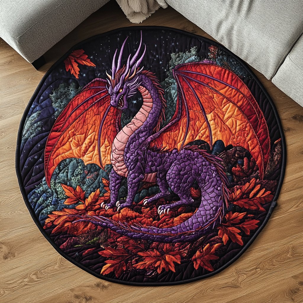 Flame Breath Orb Round Mat Rug - washable non-slip printed rug
