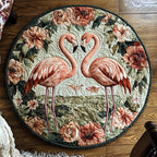 Flamingo Couple Round Mat Rug - washable non-slip printed rug