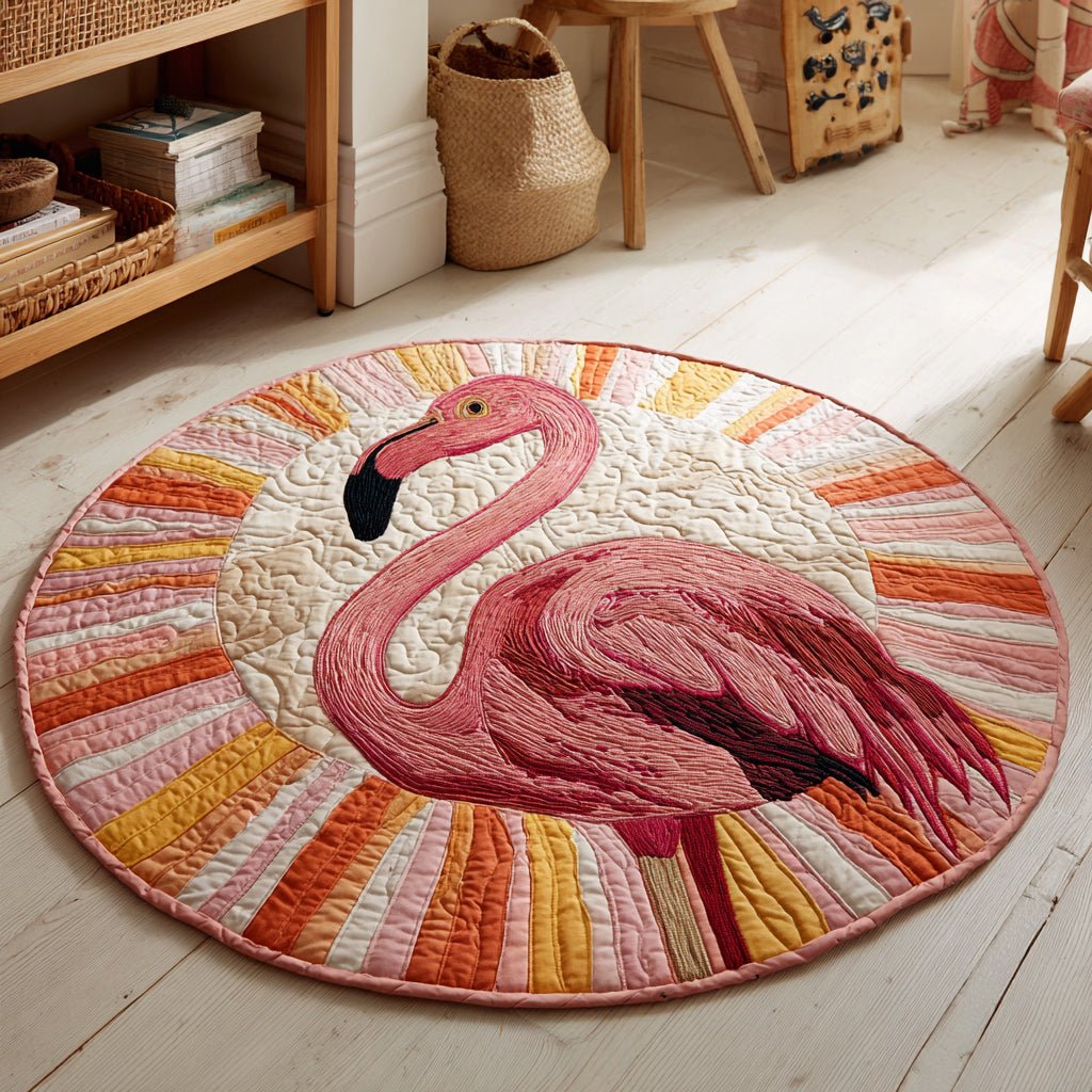 Flamingo Garden Delight Round Mat Rug - washable non-slip printed rug