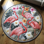 Flamingo Groove Round Mat Rug - washable non-slip printed rug