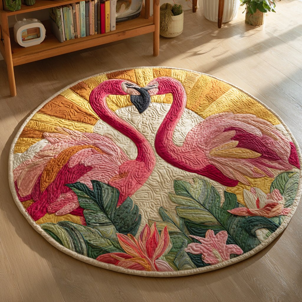 Flamingo Heart Bloom Round Mat Rug - Nature Design | Serene Home Decor
