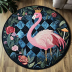 Flamingo Royalty Round Mat Rug - washable non-slip printed rug