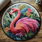 Flamingo Sunset Round Mat Rug - washable non-slip printed rug