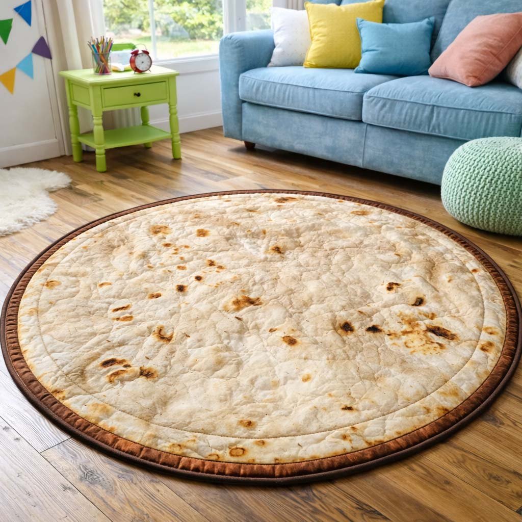Flatbread Cozy Round Mat Rug - washable non-slip printed rug