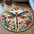 Flight of Whimsy Round Mat Rug - washable non-slip printed rug