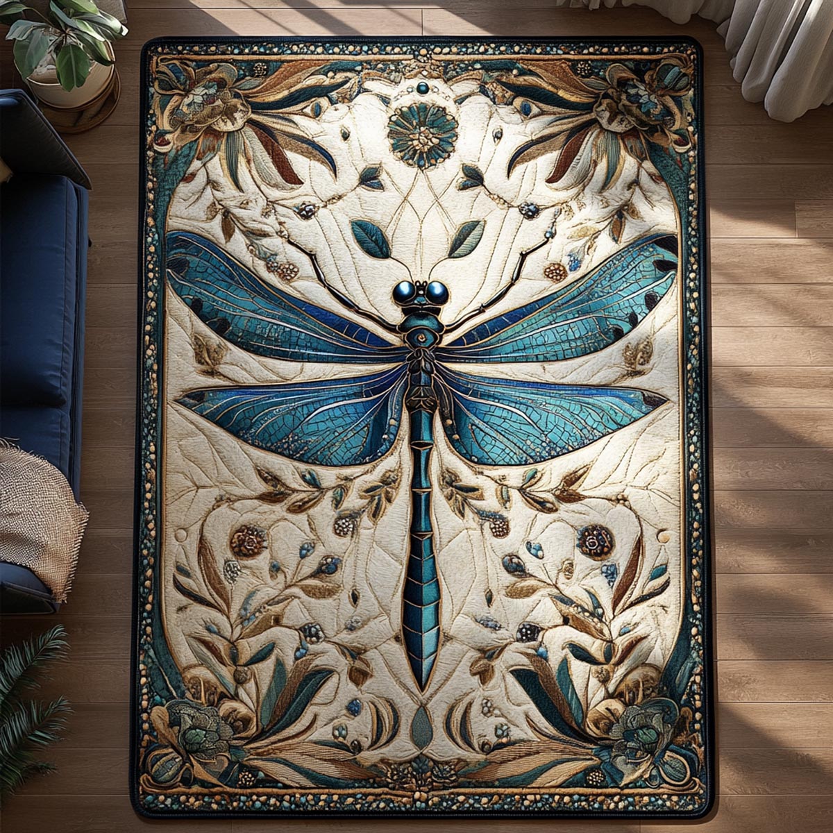 Floating Wings area rug in a living room