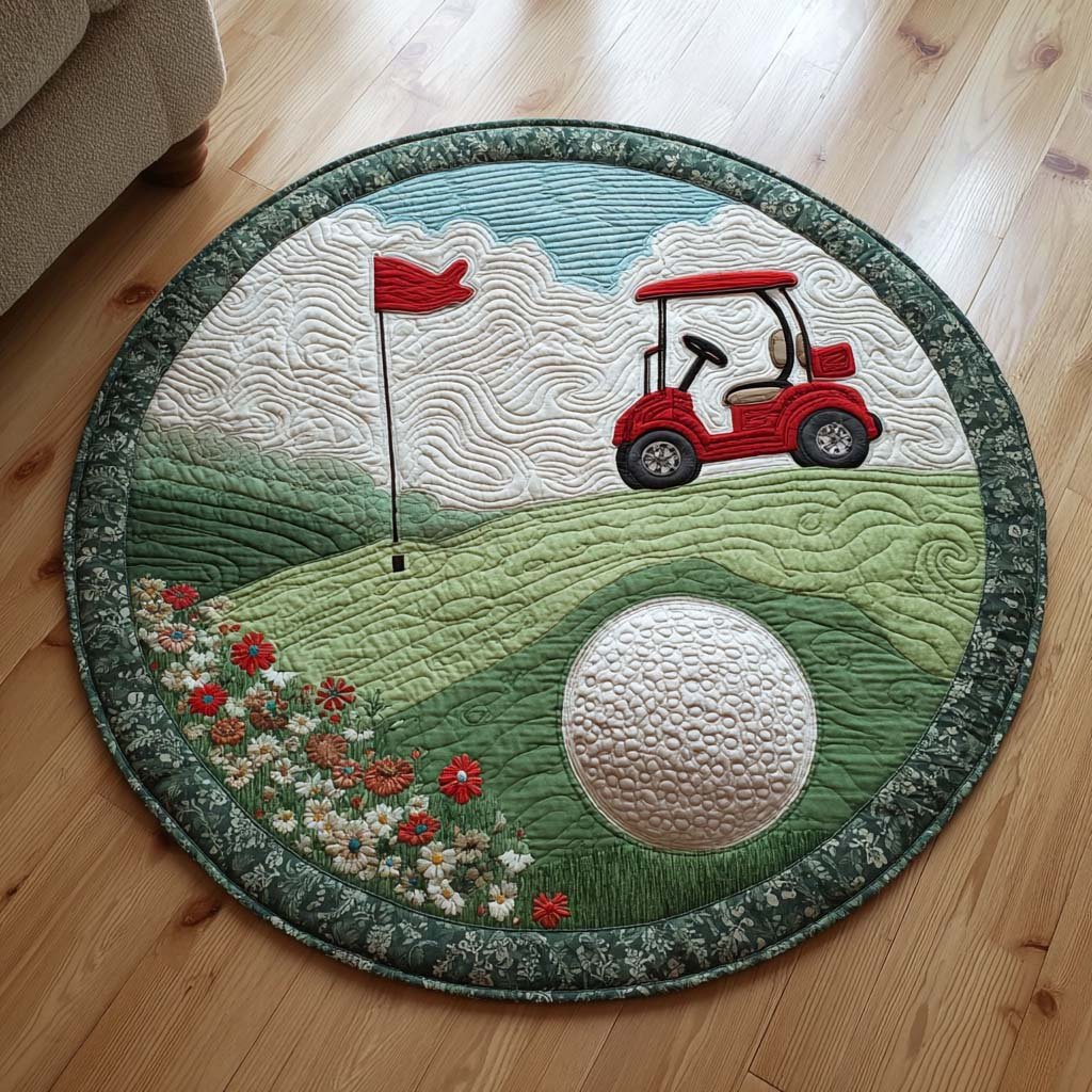 Flora Golf Green Round Mat Rug - Nature Design | Serene Home Decor