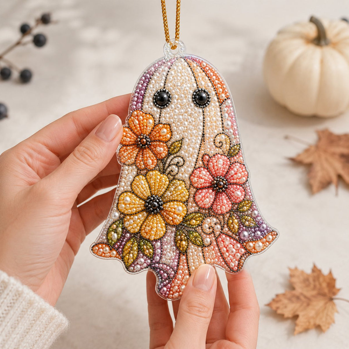 Floral Little Boo Christmas Ornament