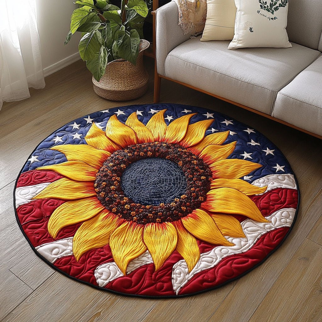 Floral American Flag Round Mat Rug - Nature Design | Serene Home Decor