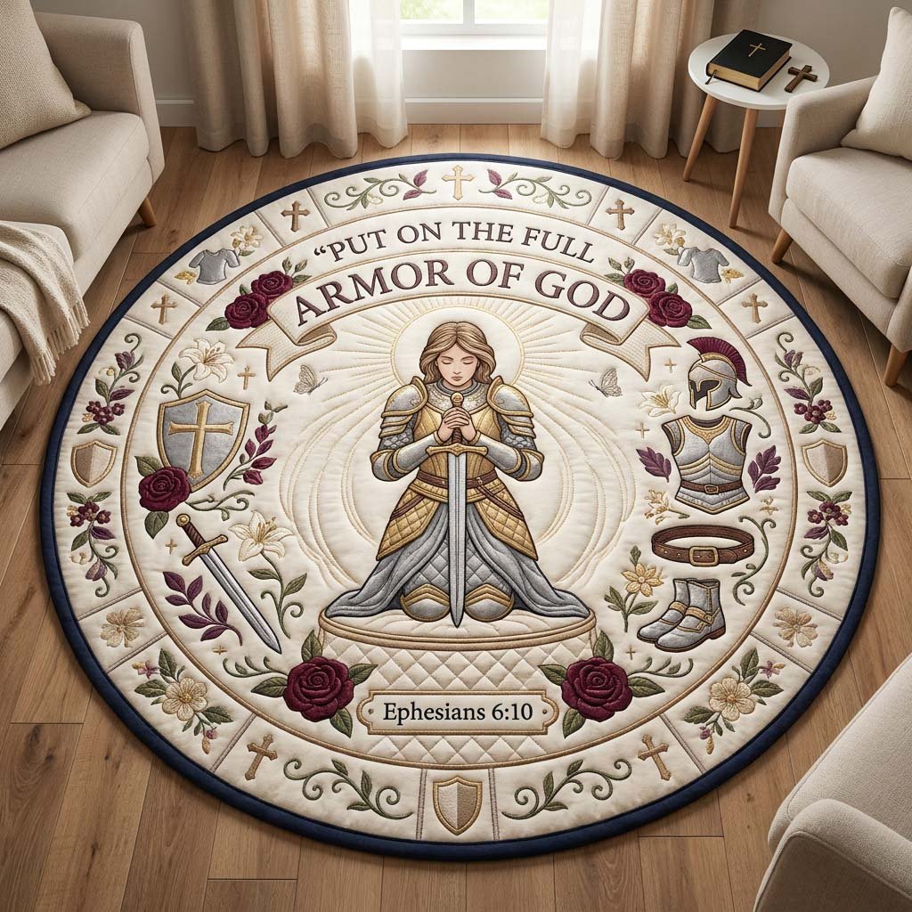 Floral Armor Grace Qulited Round Mat Round Mat Rug - Nature Design | Serene Home Decor