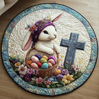 Floral Bunny Round Mat Rug - washable non-slip printed rug