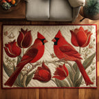 Floral Cardinals area rug in a living room