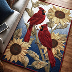 Floral Cardinals area rug in a living room