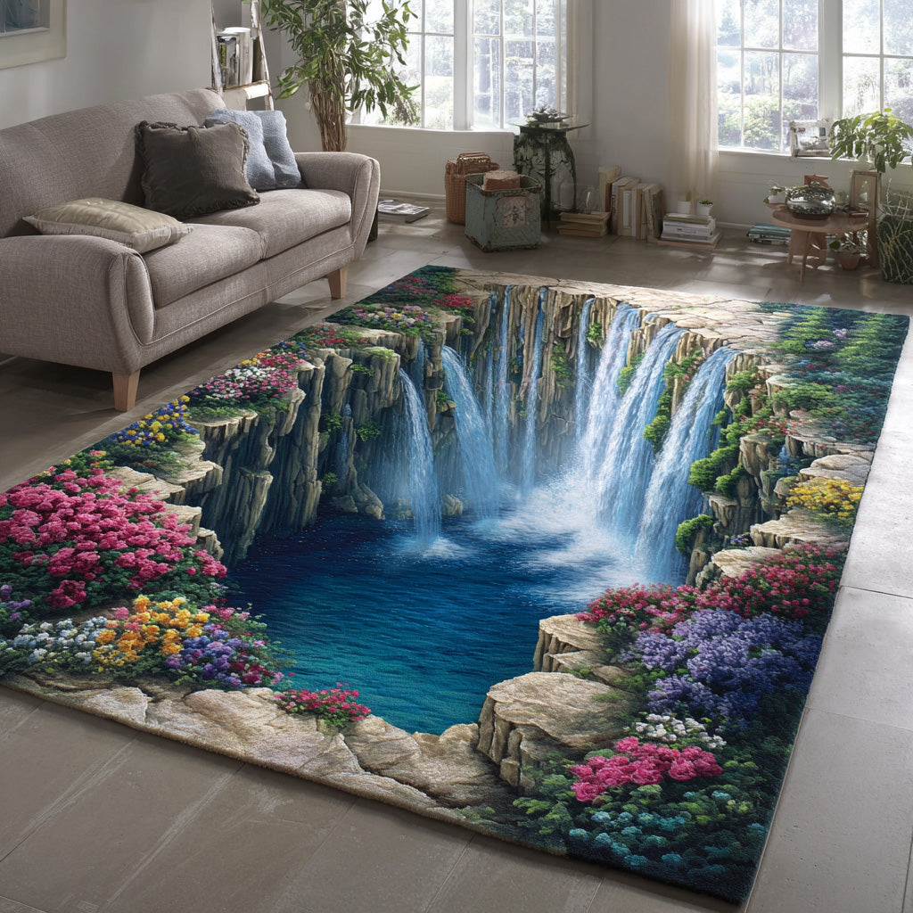 Floral Cascades area rug in a living room