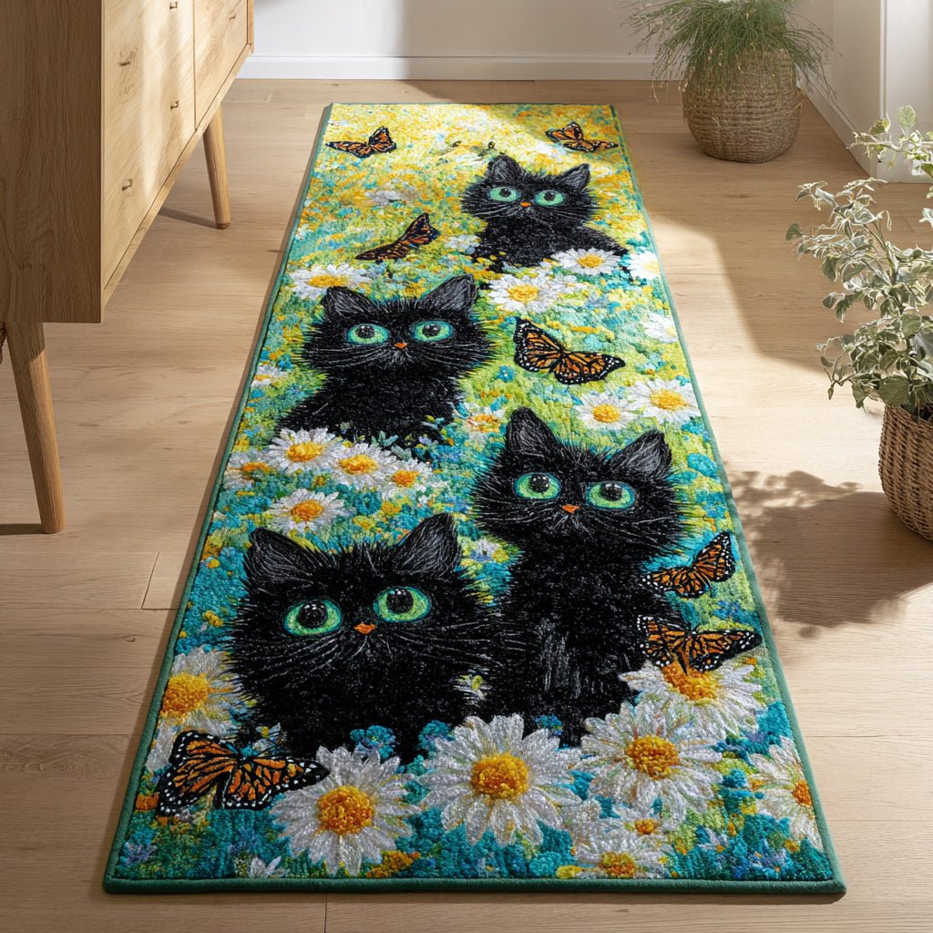Floral Cat Dream Runner Carpet Runner Rug - Cute Pet Design | Animal Printed Runner Rug