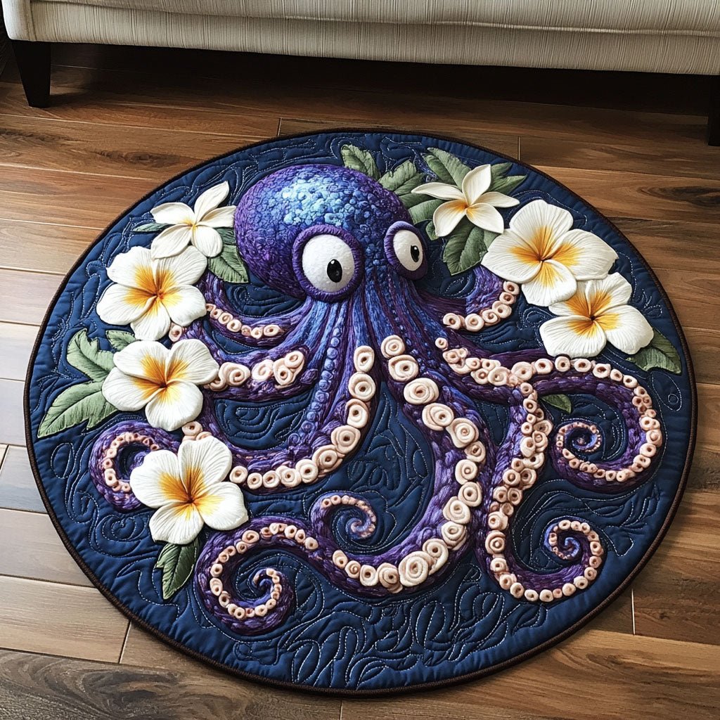 Floral Curl Round Mat Rug - washable non-slip printed rug