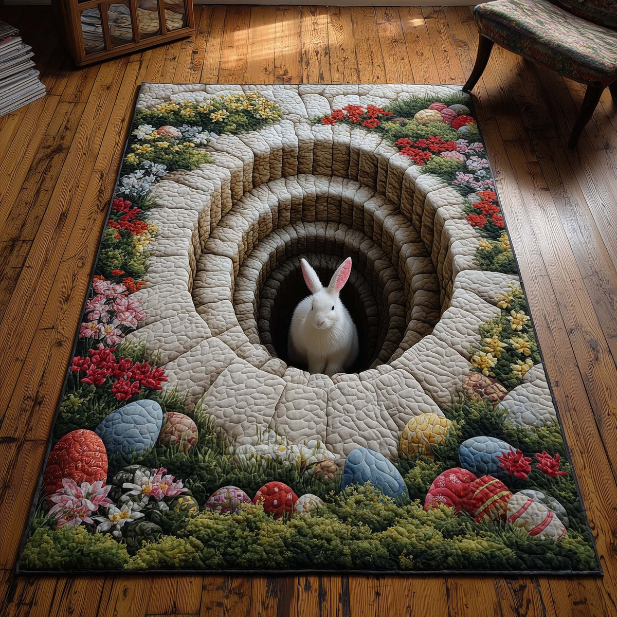 Floral Easter Burrow area rug in a living room