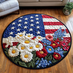Floral Emblem Round Mat Rug - washable non-slip printed rug