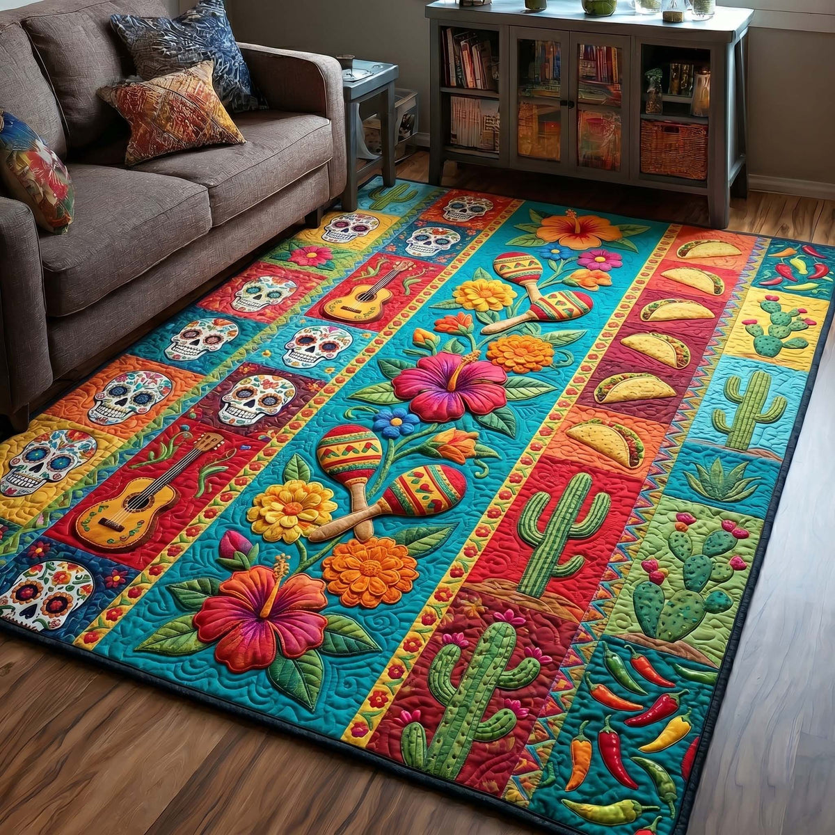 Floral Fiesta area rug in a living room