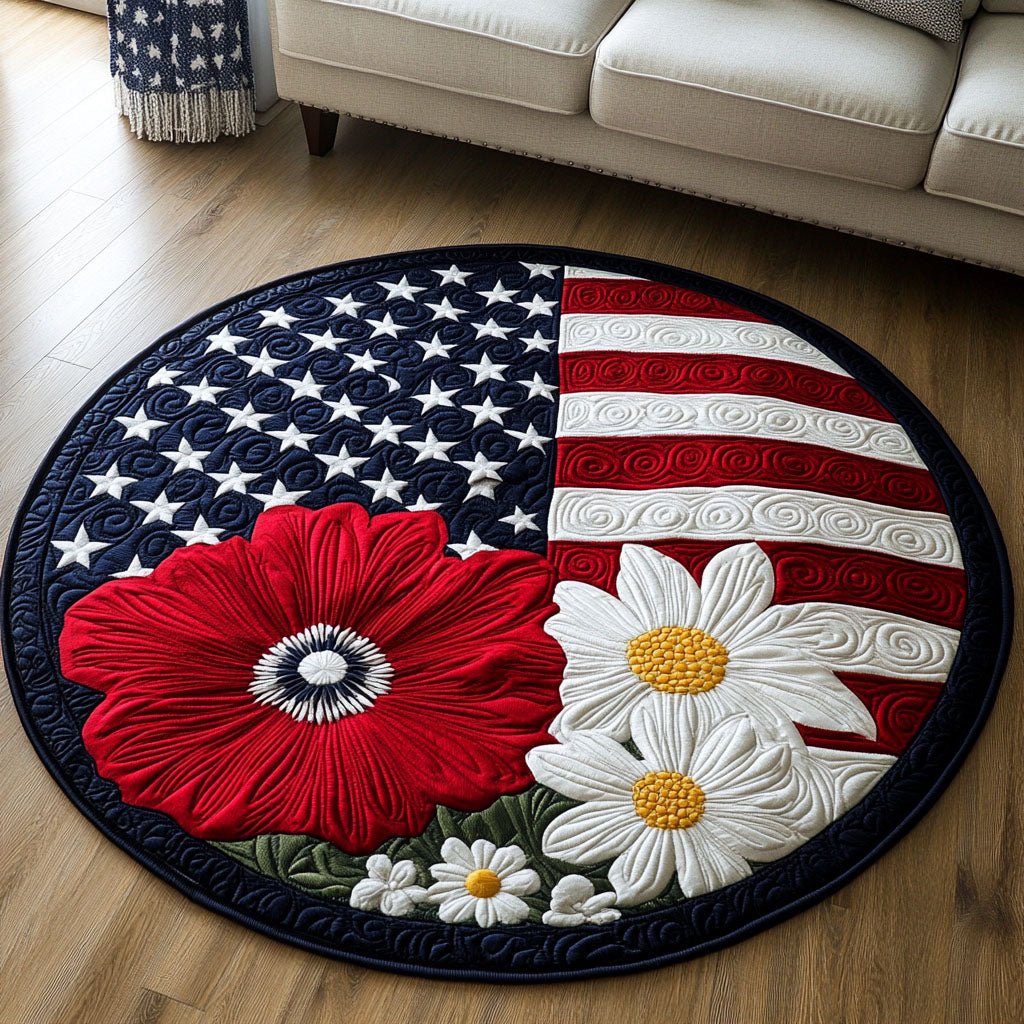 Floral Flag Round Mat Rug - washable non-slip printed rug