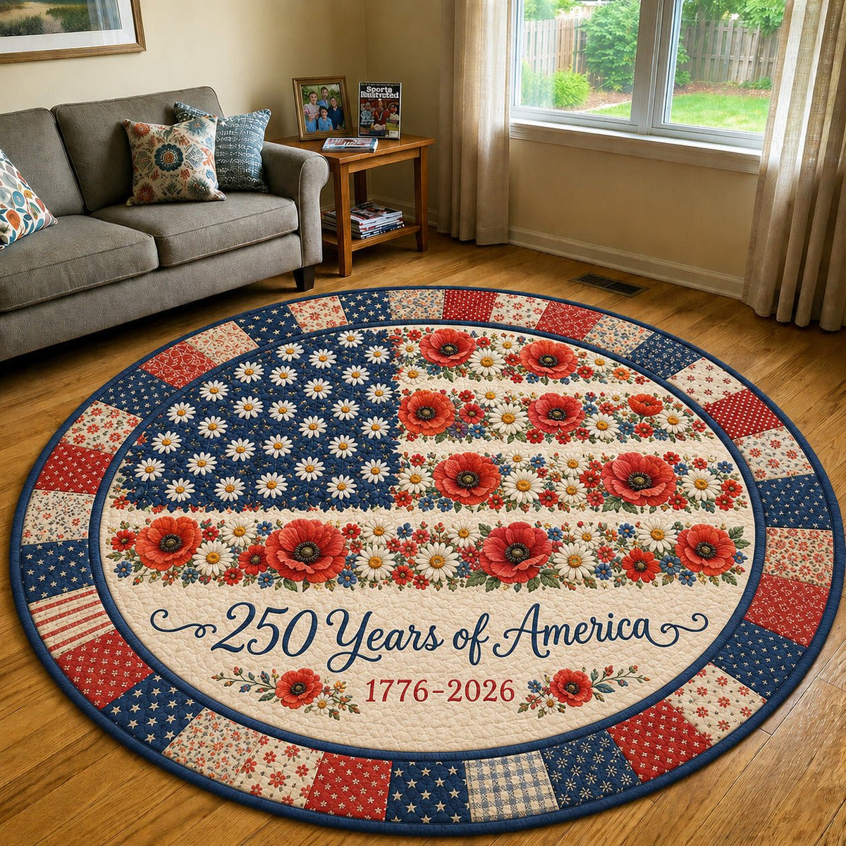 Floral Freedom Round Mat Rug - washable non-slip printed rug