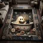 Floral Ghost Cat Reading area rug in a living room