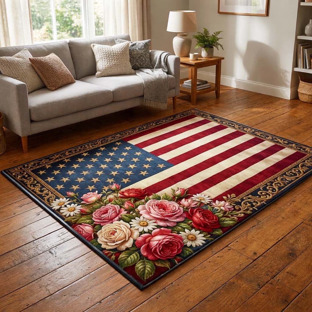 Floral Glory area rug in a living room