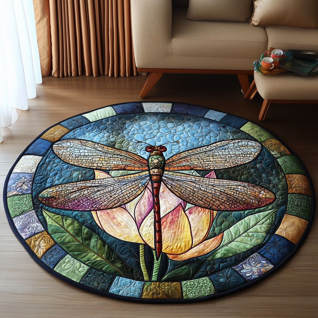Floral Glow Dragonfly Round Mat Rug - Nature Design | Serene Home Decor