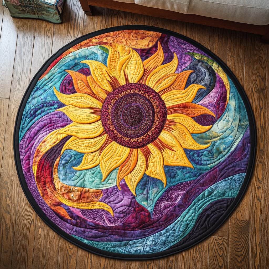 Floral Glow Round Mat Rug - washable non-slip printed rug