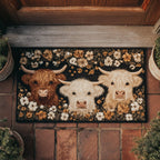 Floral Highland Cow Doormat - Nature Design | Printed Welcome Doormat