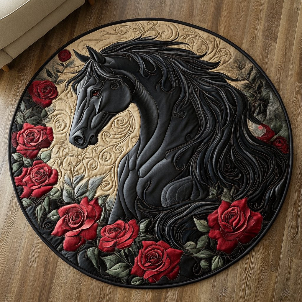 Floral Horse Round Mat Rug - Cute Pet Design | Animal Printed Home Decor