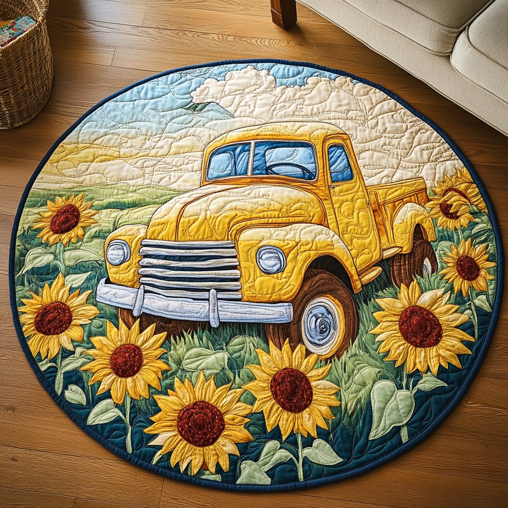 Floral Journey Round Mat Rug - washable non-slip printed rug