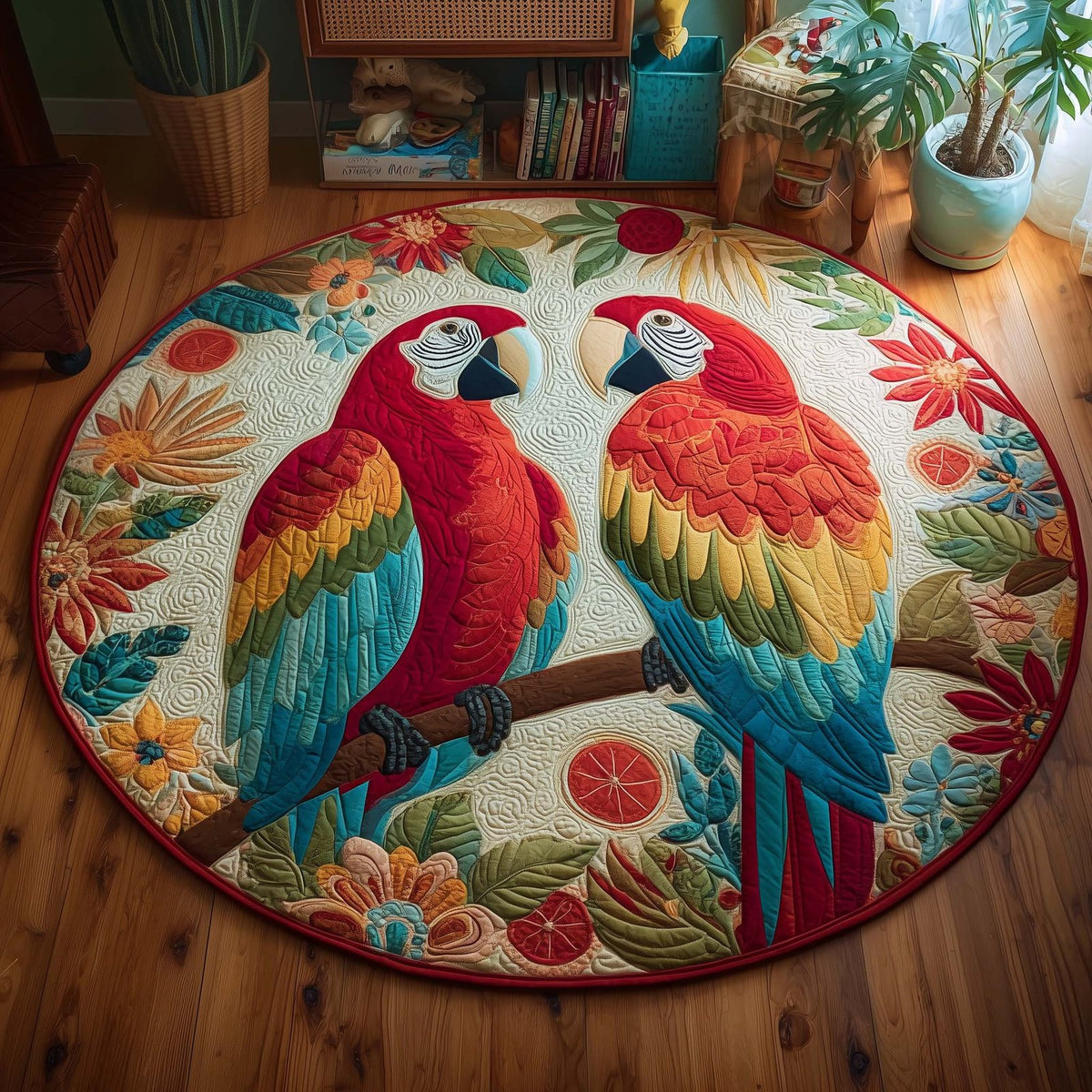 Floral Macaws Round Mat Rug - washable non-slip printed rug