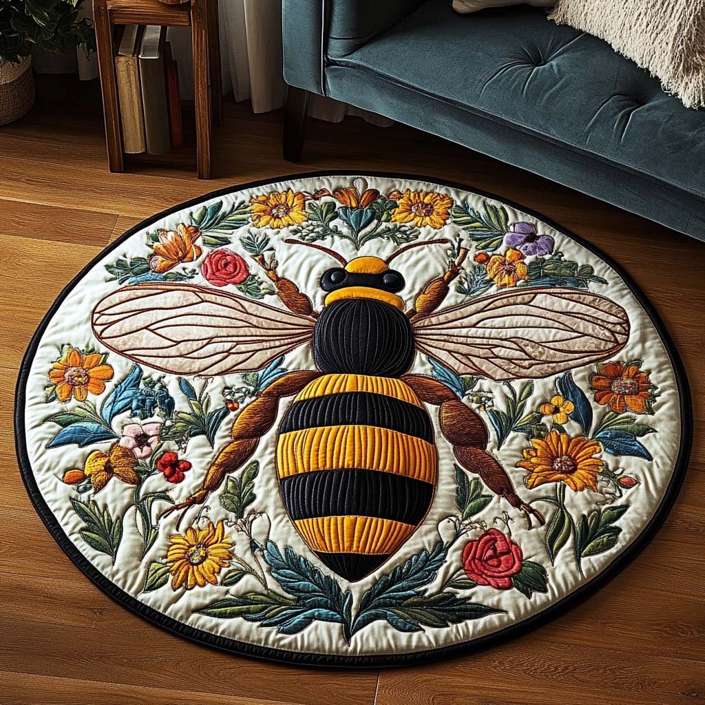 Floral Majesty Round Mat Rug - washable non-slip printed rug
