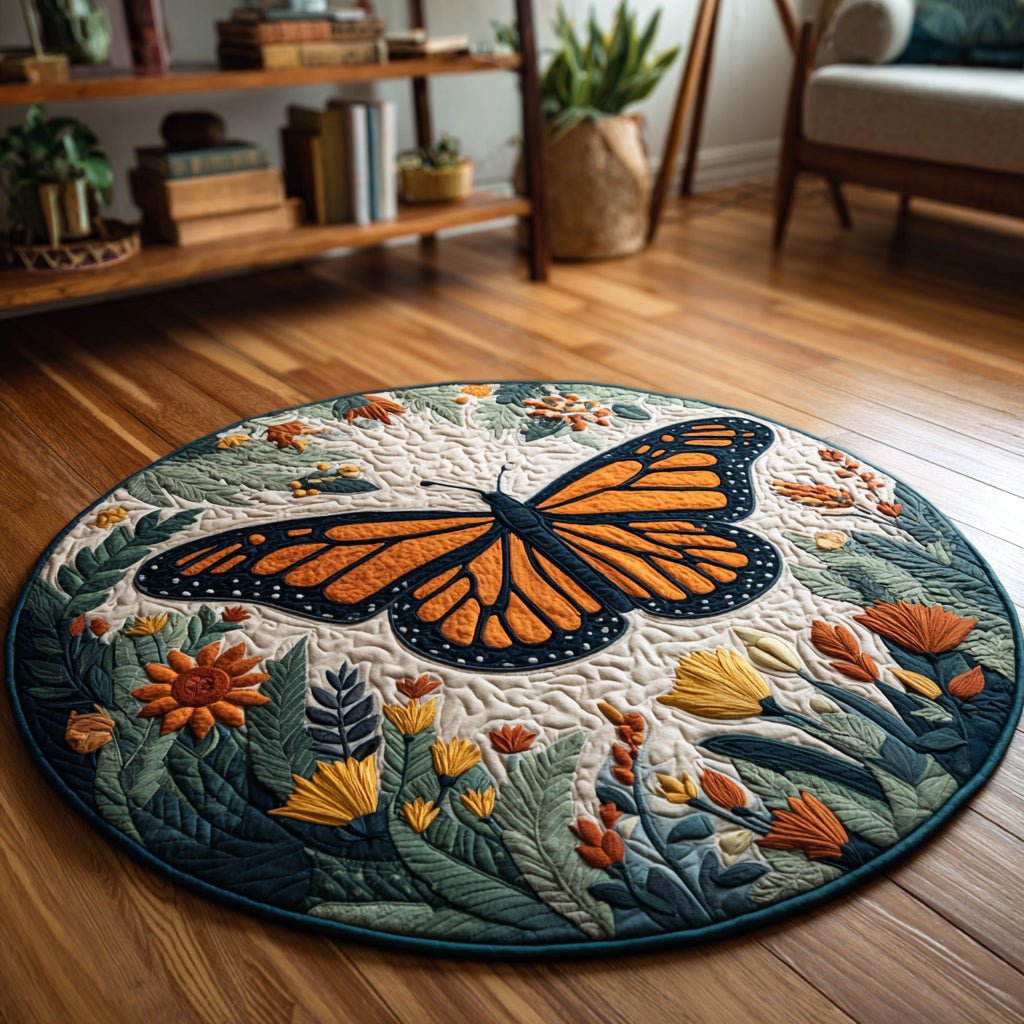 Floral Meadow Butterfly Round Mat Rug - Nature Design | Serene Home Decor