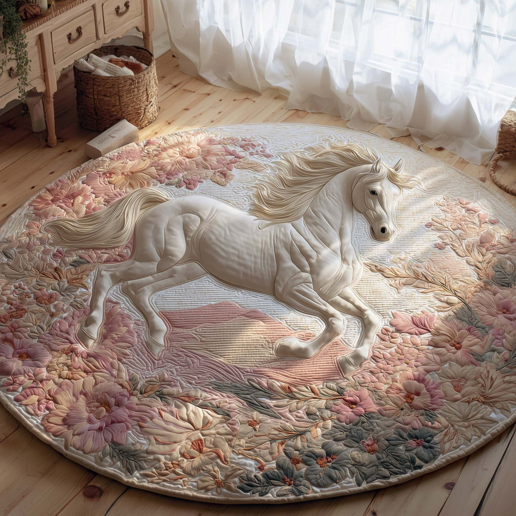 Floral Meadow Horse Round Mat Rug - Cute Pet Design | Animal Printed Home Decor