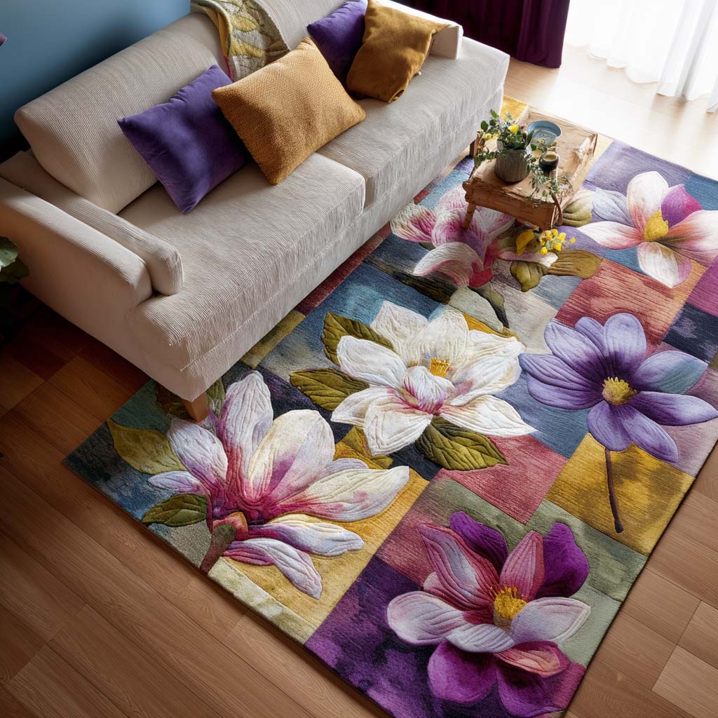 Floral Patchwork area rug in a living room