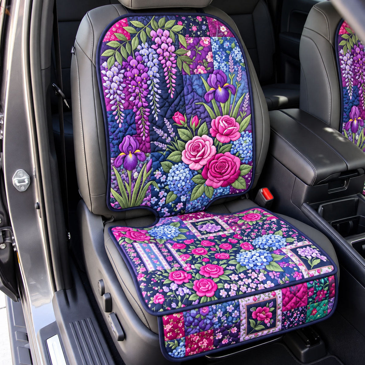 Wisteria And Rose Garden quilted car seat protector