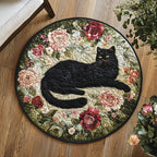 Floral Paws Round Mat Rug - washable non-slip printed rug