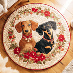 Floral Pup Round Mat Rug - washable non-slip printed rug