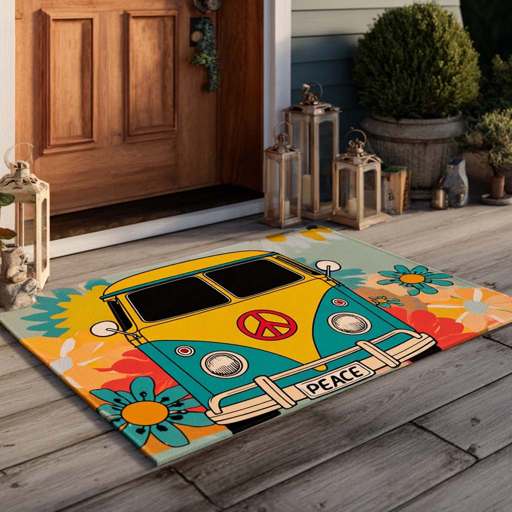 Floral Retro Van Doormat - Nature Design | Printed Welcome Doormat