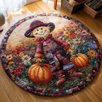 Floral Scarecrow Round Mat Rug - washable non-slip printed rug