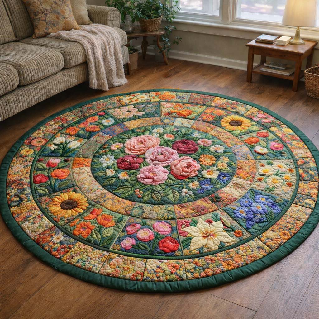 Floral Serenity Round Mat Rug - Nature Design | Serene Home Decor