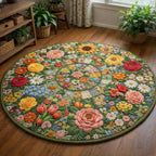Floral Serenity Round Mat Rug - washable non-slip printed rug
