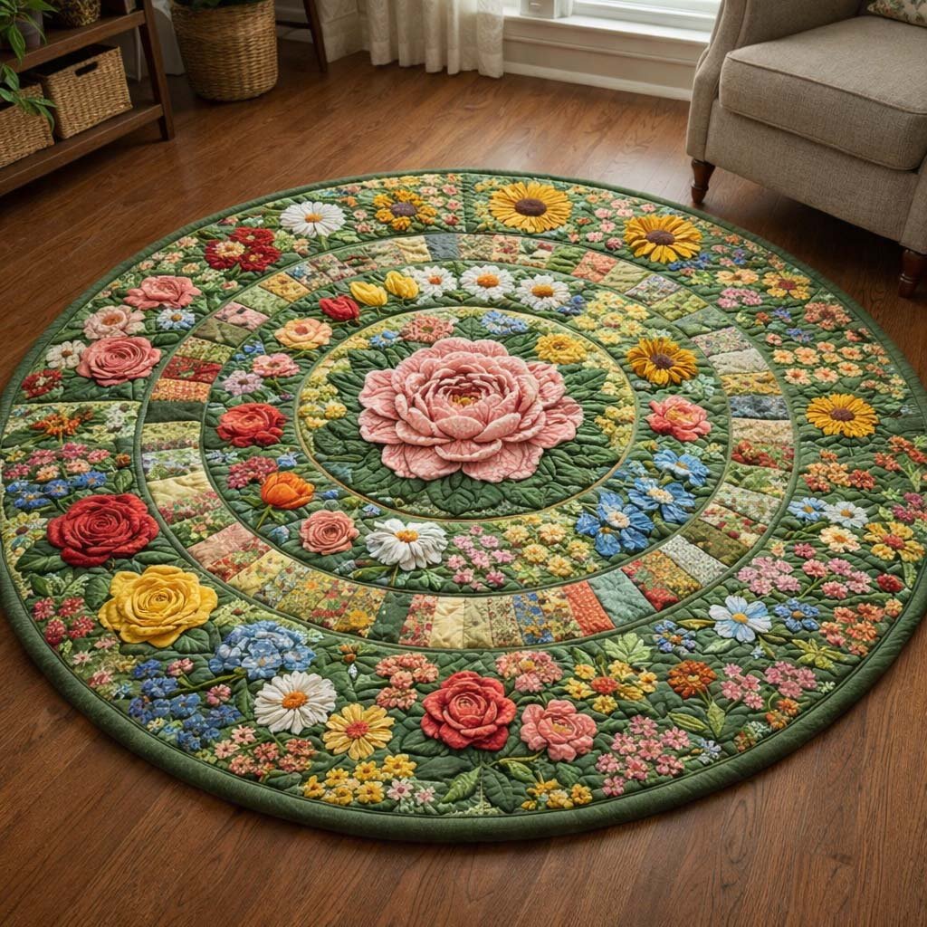 Floral Serenity Round Mat Rug - Nature Design | Serene Home Decor
