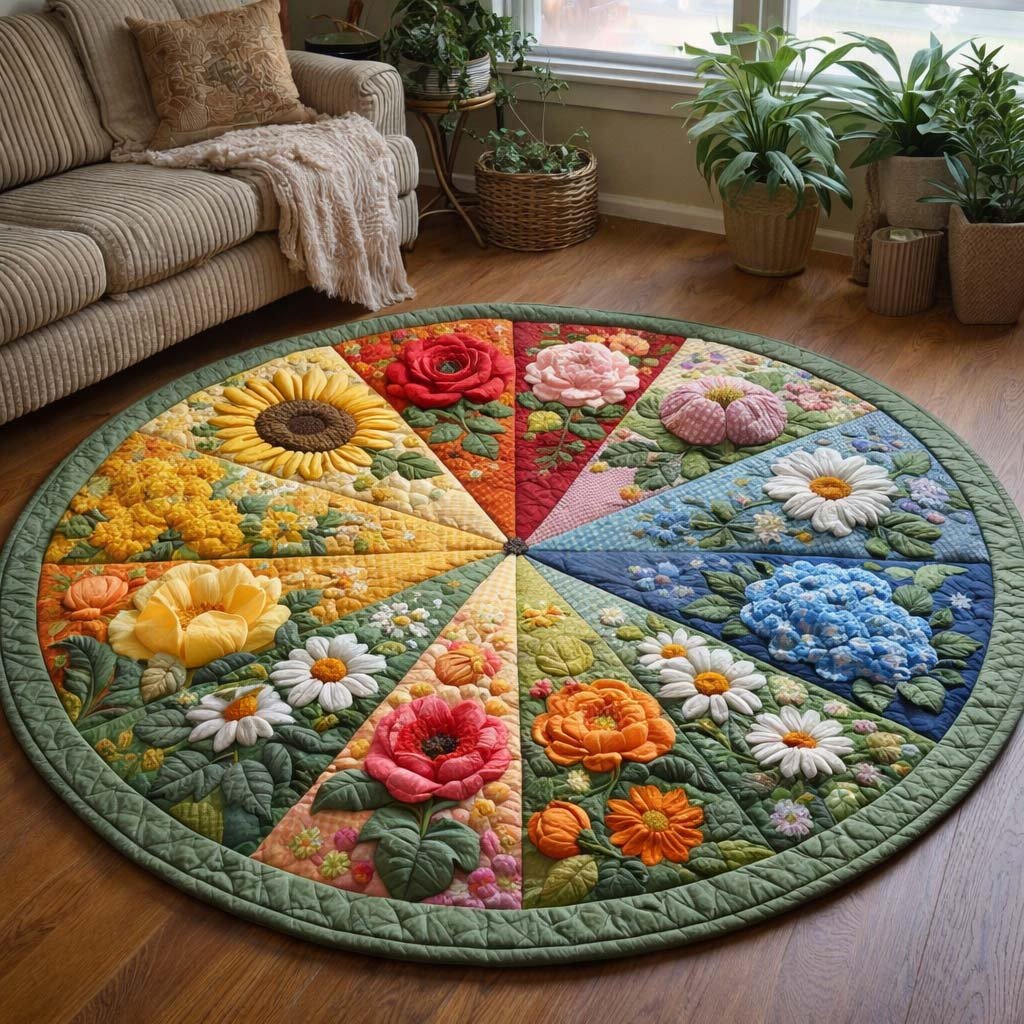 Floral Serenity Round Mat Rug - Nature Design | Serene Home Decor